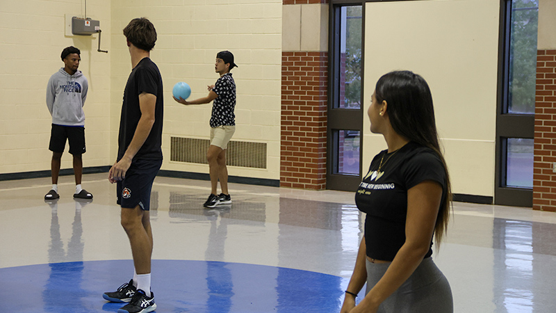 more cowley students playing intramural volleyball