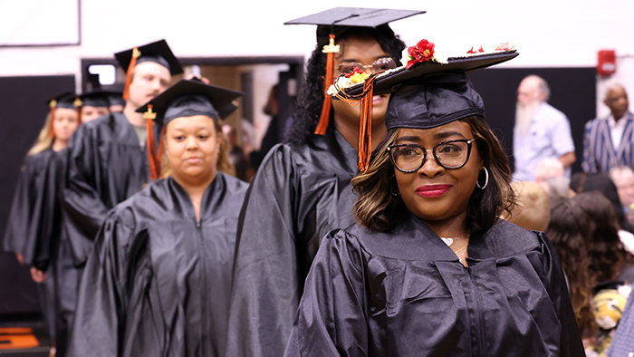 female graduates at commencement ceremonies