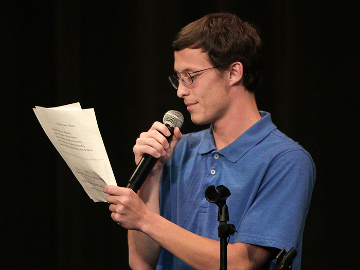 cowley college student presenting his writings